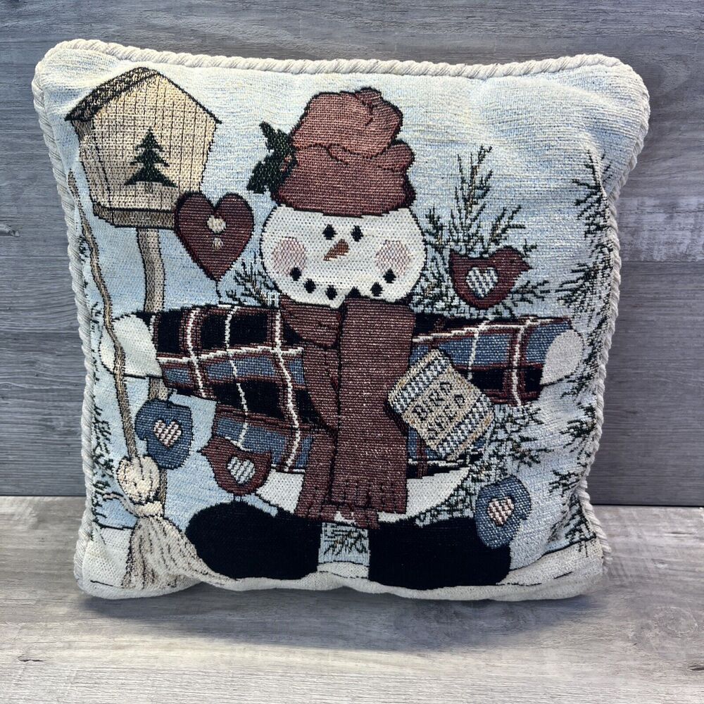 Snowman Bird Seed Birdhouse Christmas Winter Pillow Needle Point